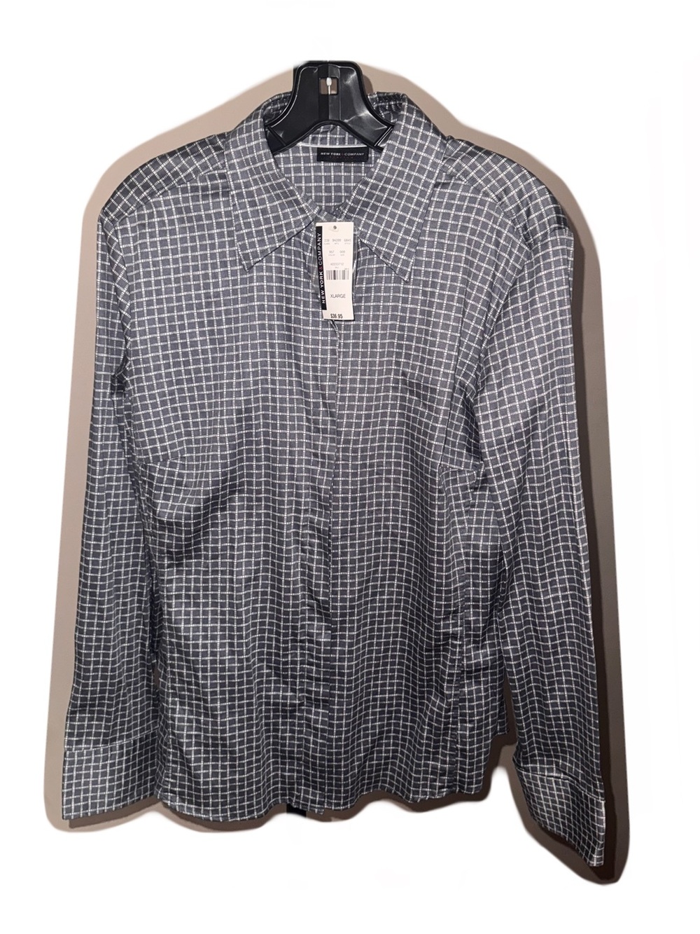 New York & Company Gray Checkered Button Down Shirt